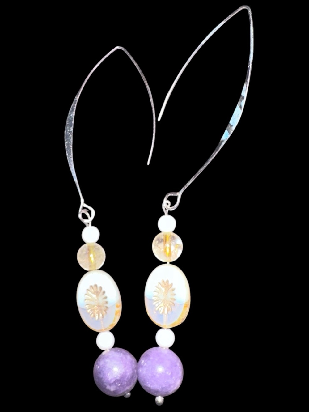 Lepidolite & Citrine Crystal Handmade Earrings “Quiet Determination”